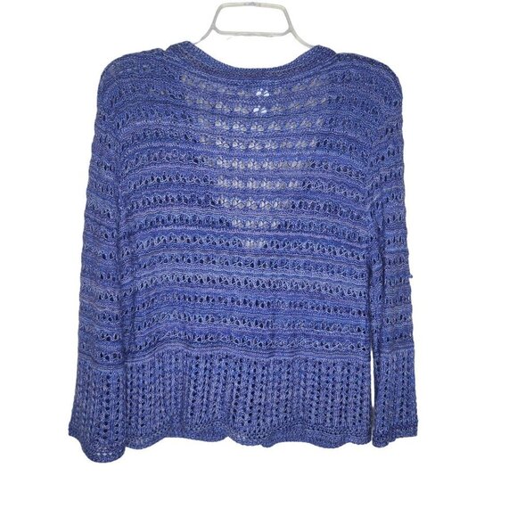 Two-One-Two New York Purple L Open Knit Crochet Button US Made Sweater Cardigan - Picture 8 of 8